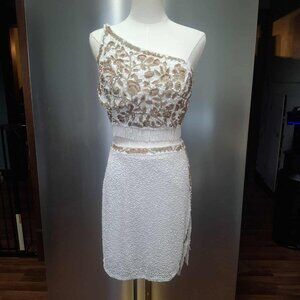 Sherri Hill Ivory/Gold 2-pc Beaded Occasion Dress